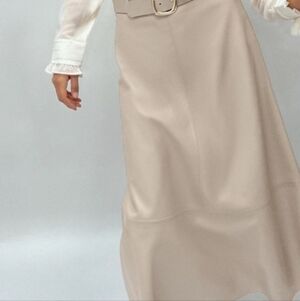 Zara Belted Faux Leather A Line Midi Skirt With Matching Belt Size Small